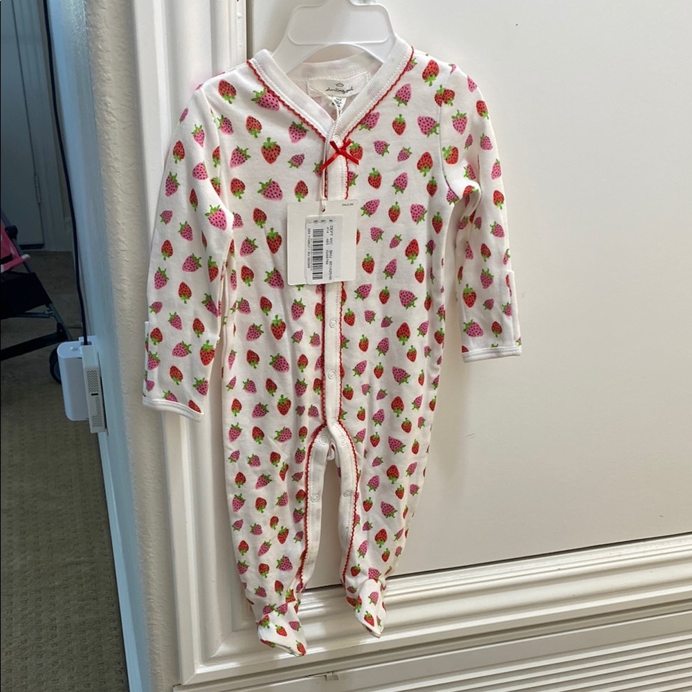 Starting Out White and Red Strawberry Print Footie